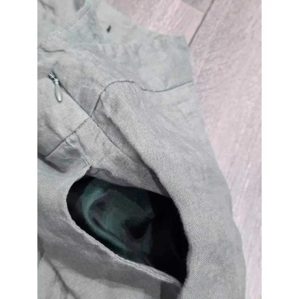 Zara Olive 100% linen Green Y2K Wrap wide leg crop Pants Medium A004758